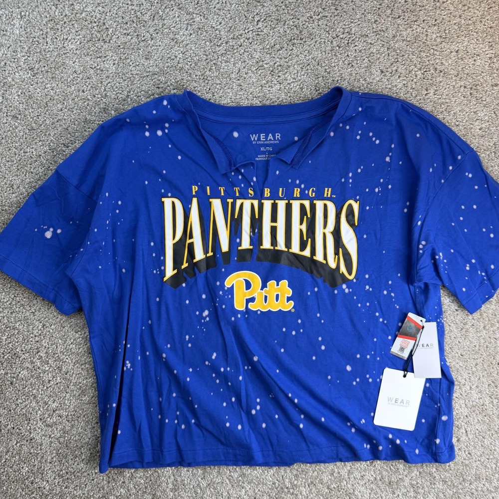 Pitt Panthers Shirt Womens XL Blue NCAA College WEAR Erin Andrews Crop Tee